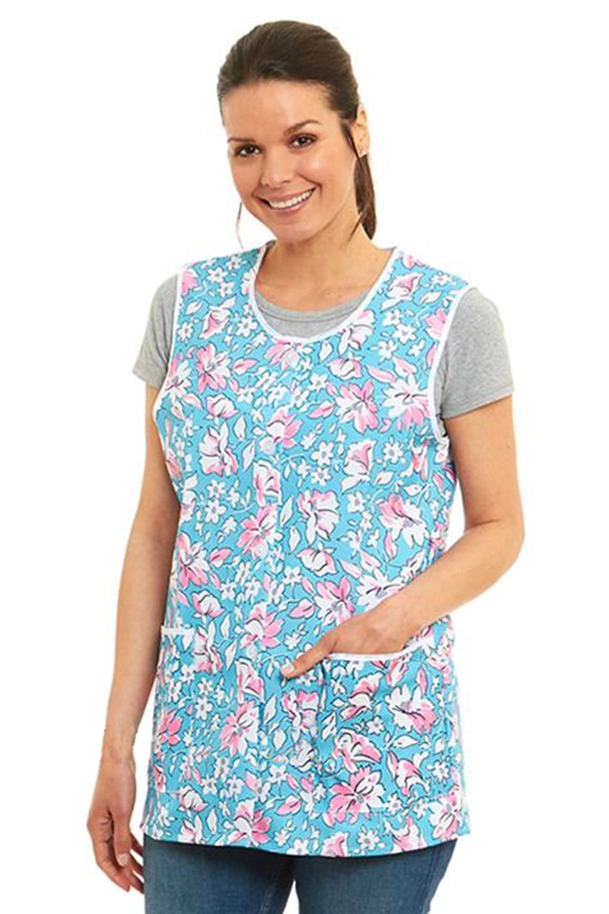 Ladies Floral Design Front Button-Through Tabard