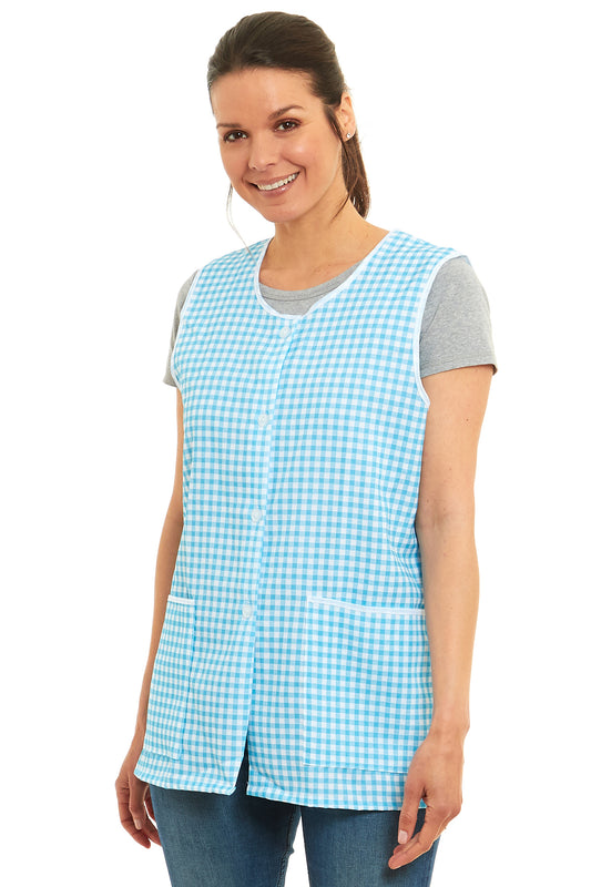 Ladies Gingham Design Front Button-Through Tabard