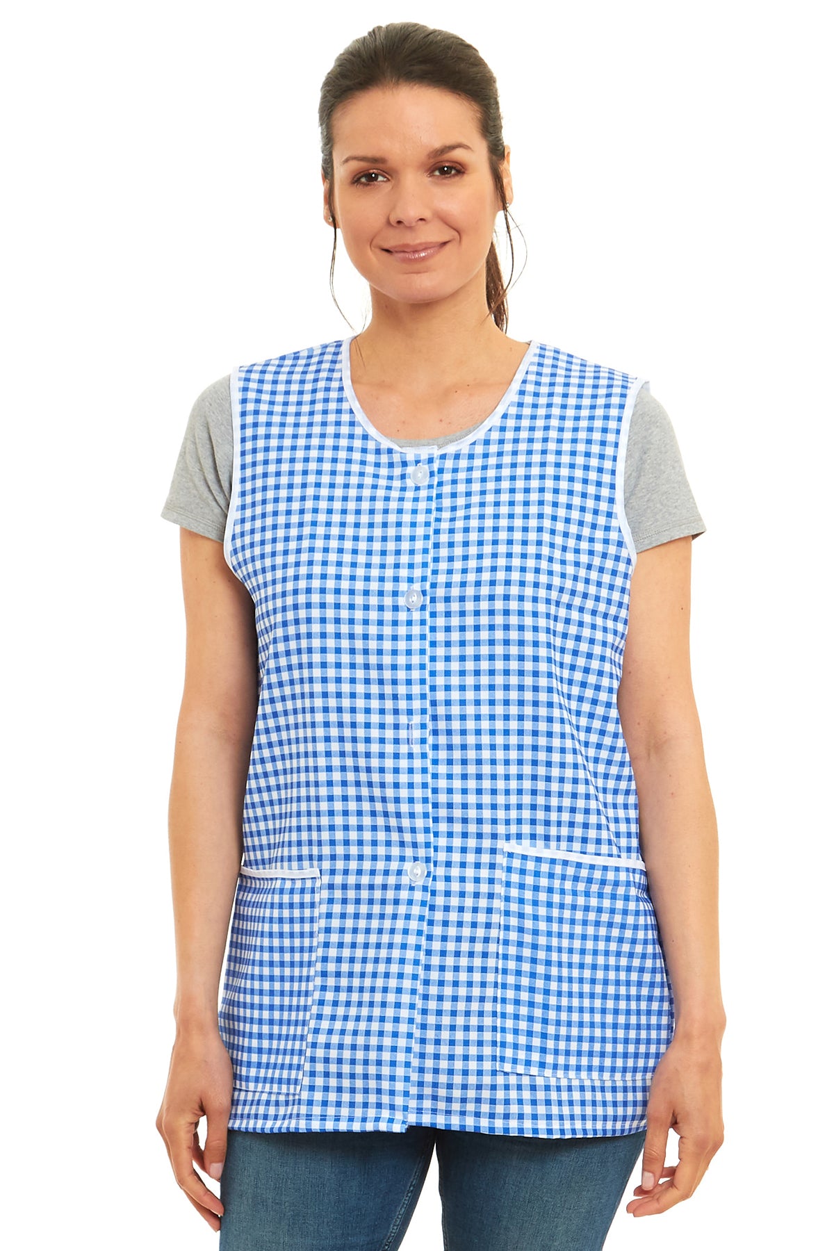 Ladies Gingham Design Front Button-Through Tabard