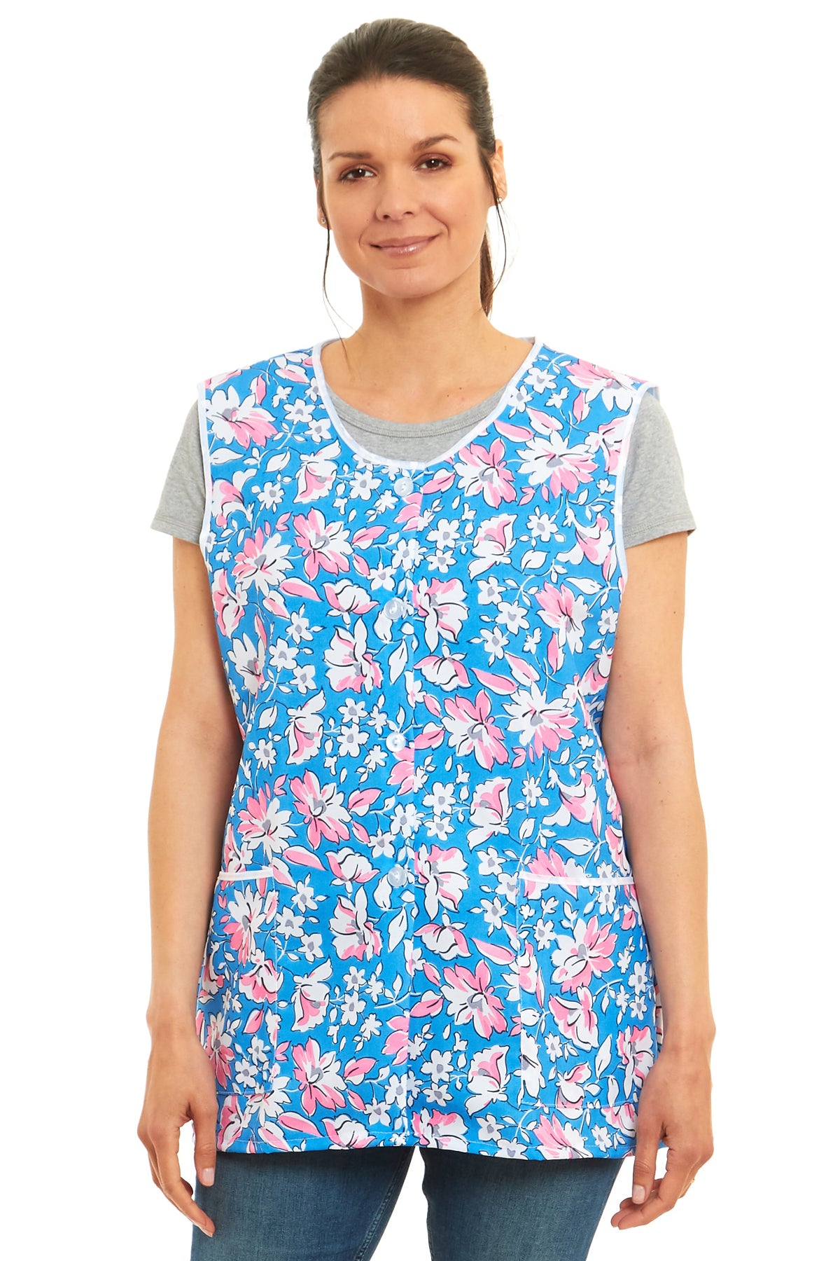 Ladies Floral Design Front Button-Through Tabard