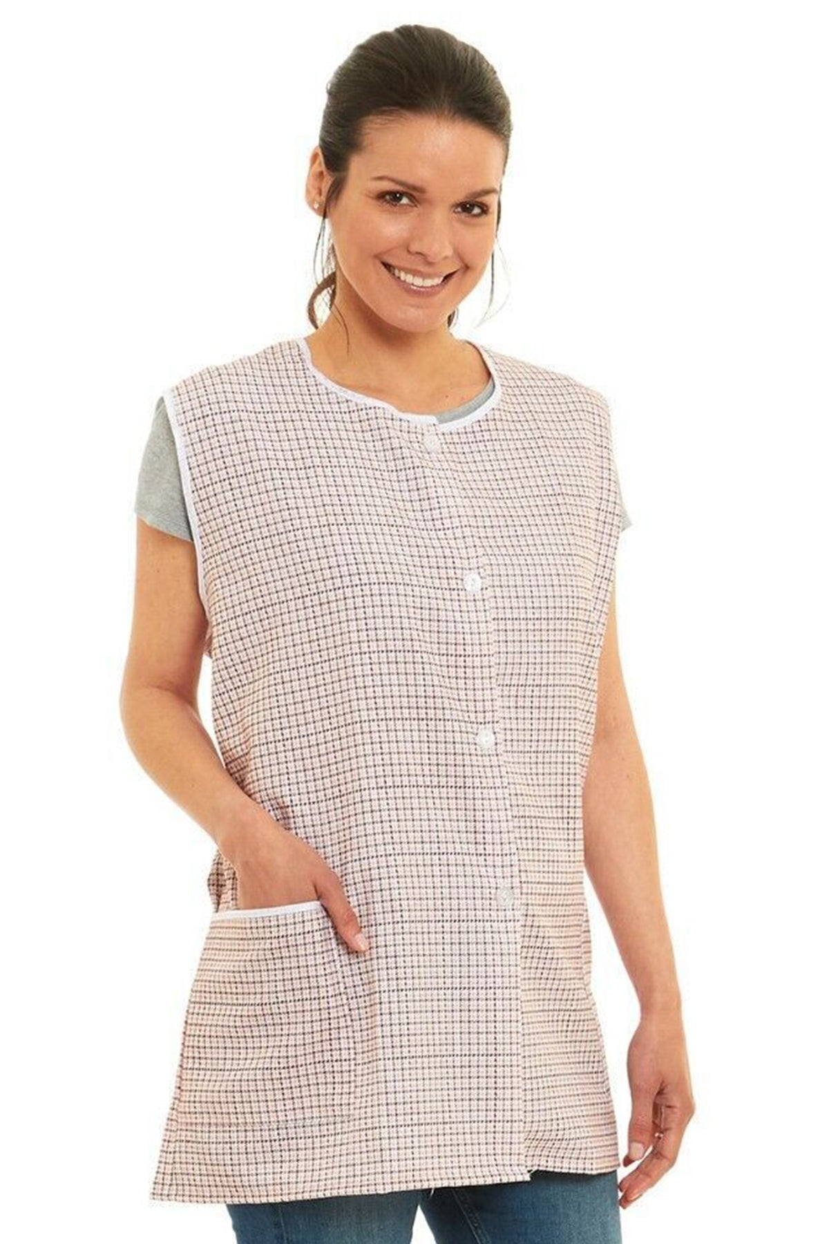 Ladies Dogtooth Design Front Button-Through Tabard