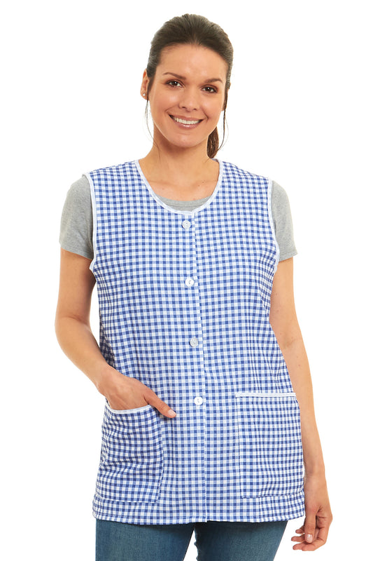 Ladies Gingham Design Front Button-Through Tabard