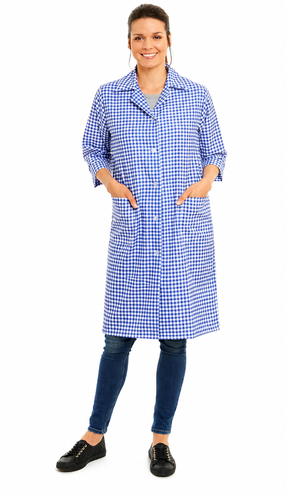 Gingham Design Sleeves & Collar Full Overall