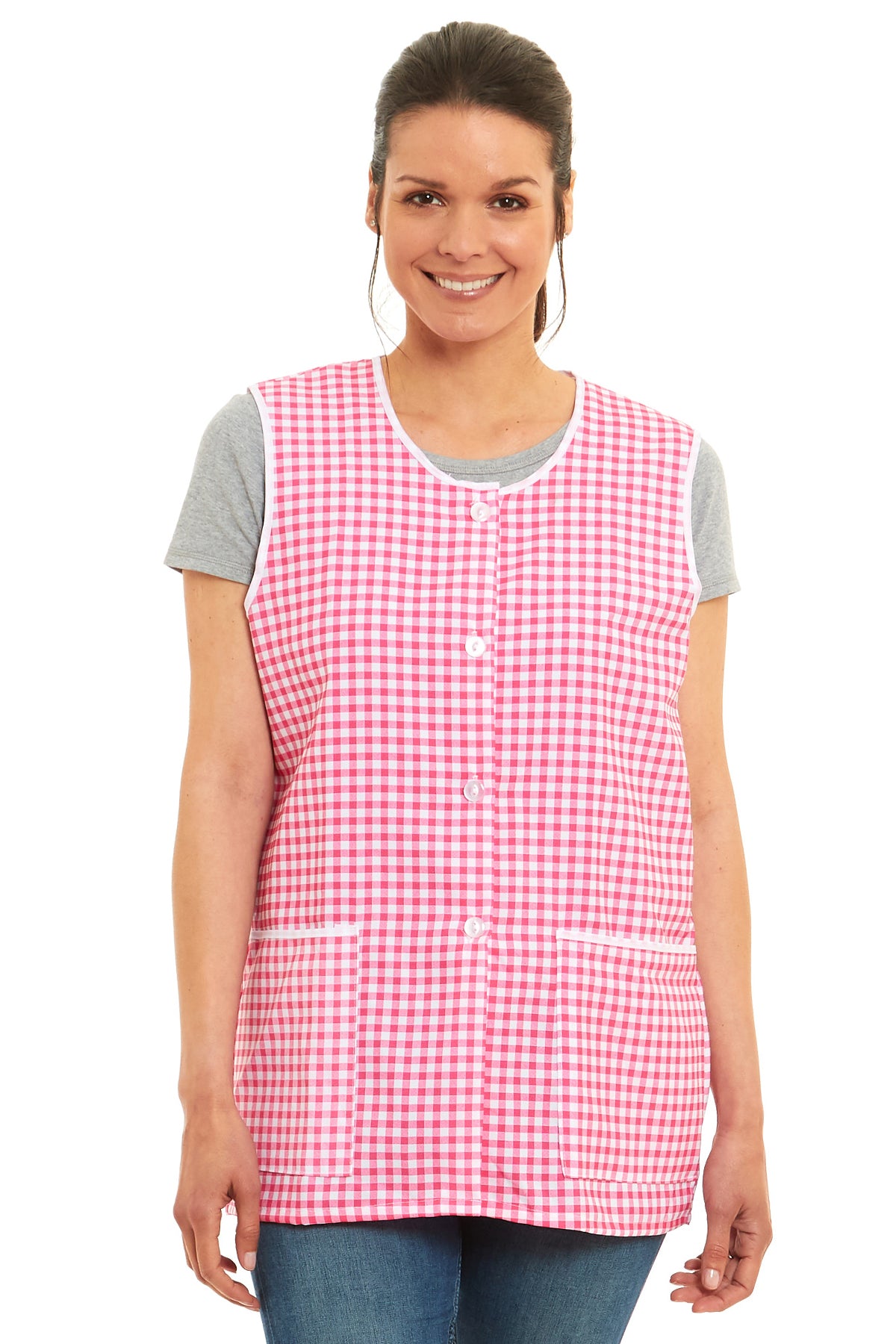 Ladies Gingham Design Front Button-Through Tabard