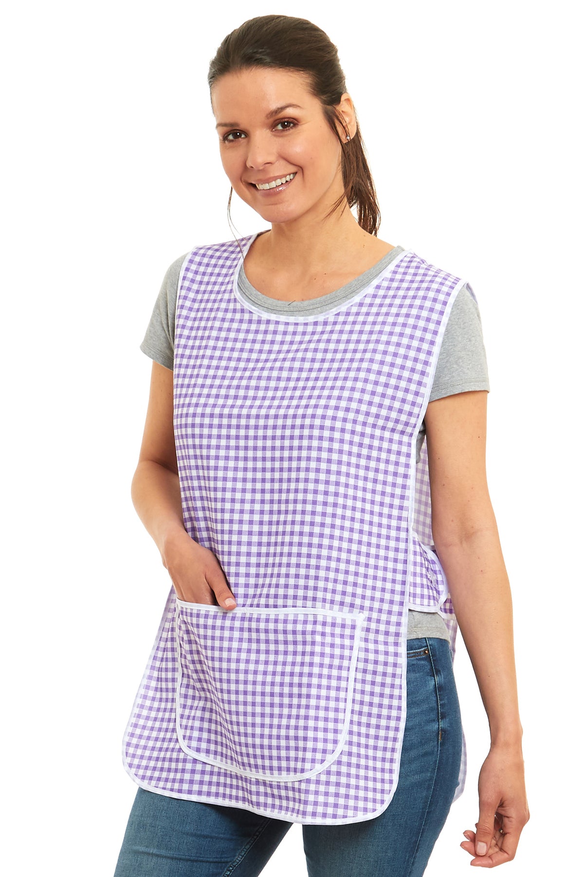 Ladies Gingham Design Side Buttons Tabard