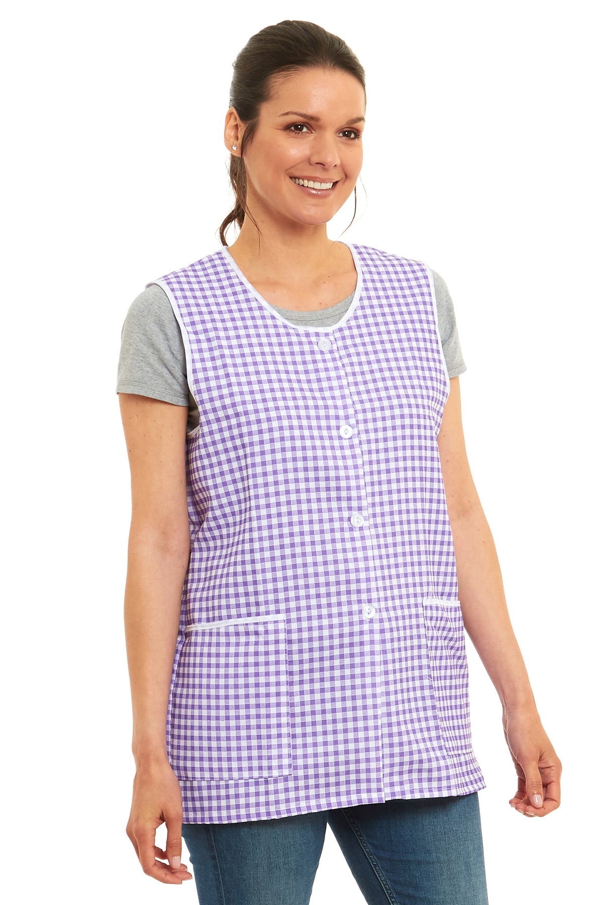 Ladies Gingham Design Front Button-Through Tabard