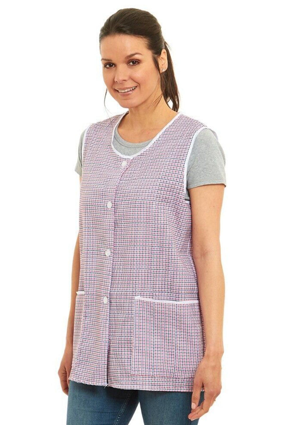 Ladies Dogtooth Design Front Button-Through Tabard