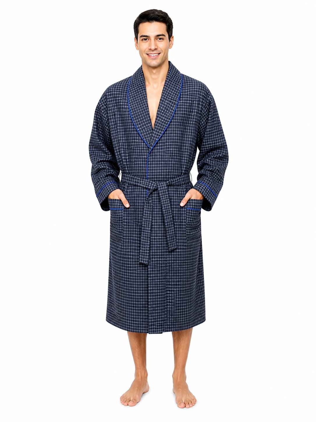 Men's Cotton Blend Dressing Gown Robe – Lightweight Long Sleeve Housecoat with Pockets