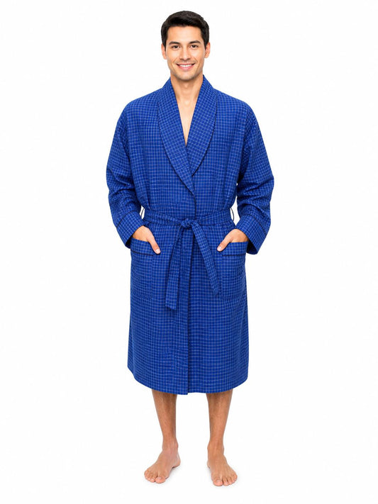 Men's Cotton Blend Dressing Gown Robe – Lightweight Long Sleeve Housecoat with Pockets