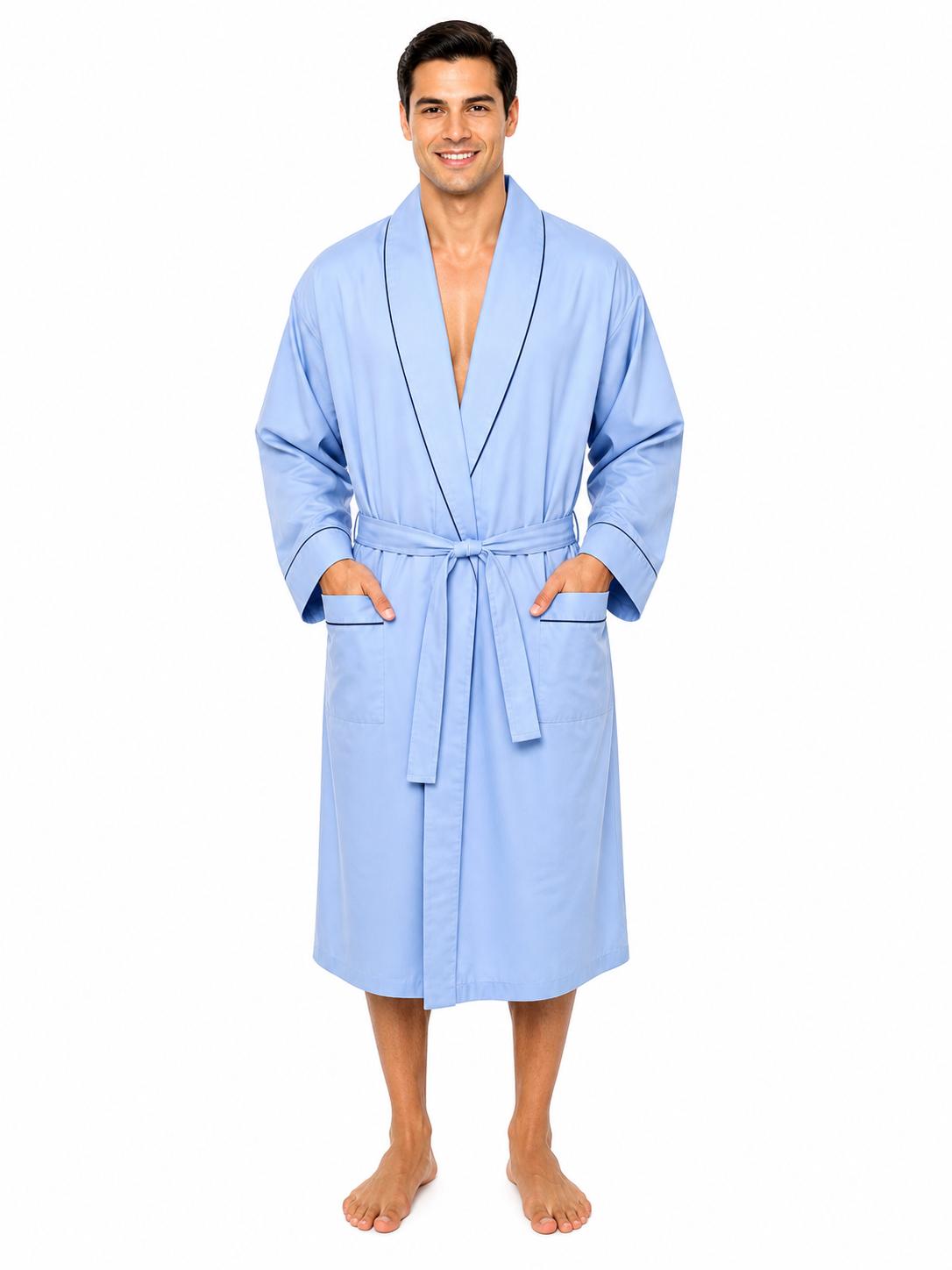 Men's Cotton Blend Dressing Gown Robe – Lightweight Long Sleeve Housecoat with Pockets