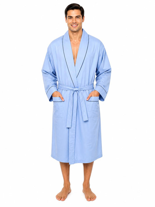 Men's Cotton Blend Dressing Gown Robe – Lightweight Long Sleeve Housecoat with Pockets