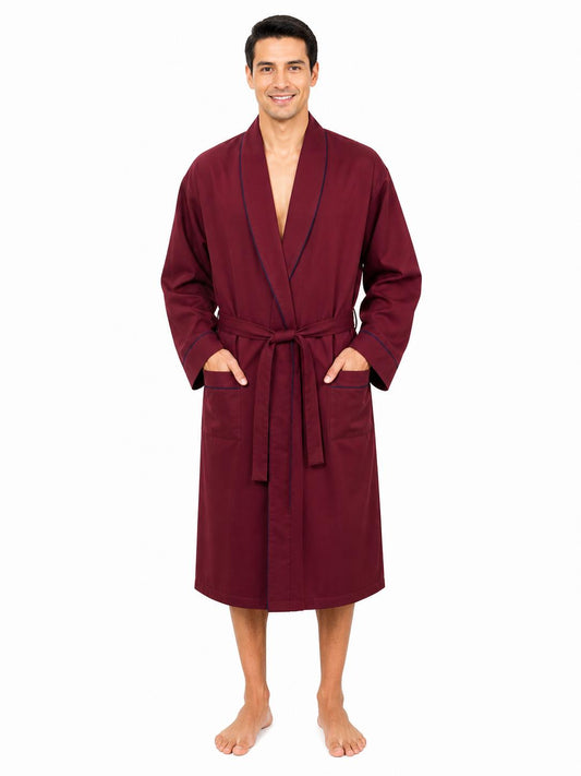 Men's Cotton Blend Dressing Gown Robe – Lightweight Long Sleeve Housecoat with Pockets