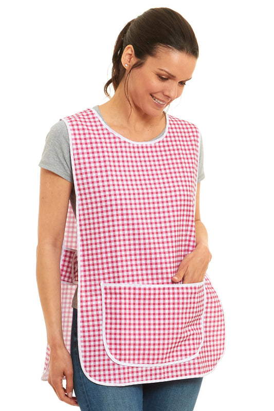 Ladies Gingham Design Side Buttons Tabard