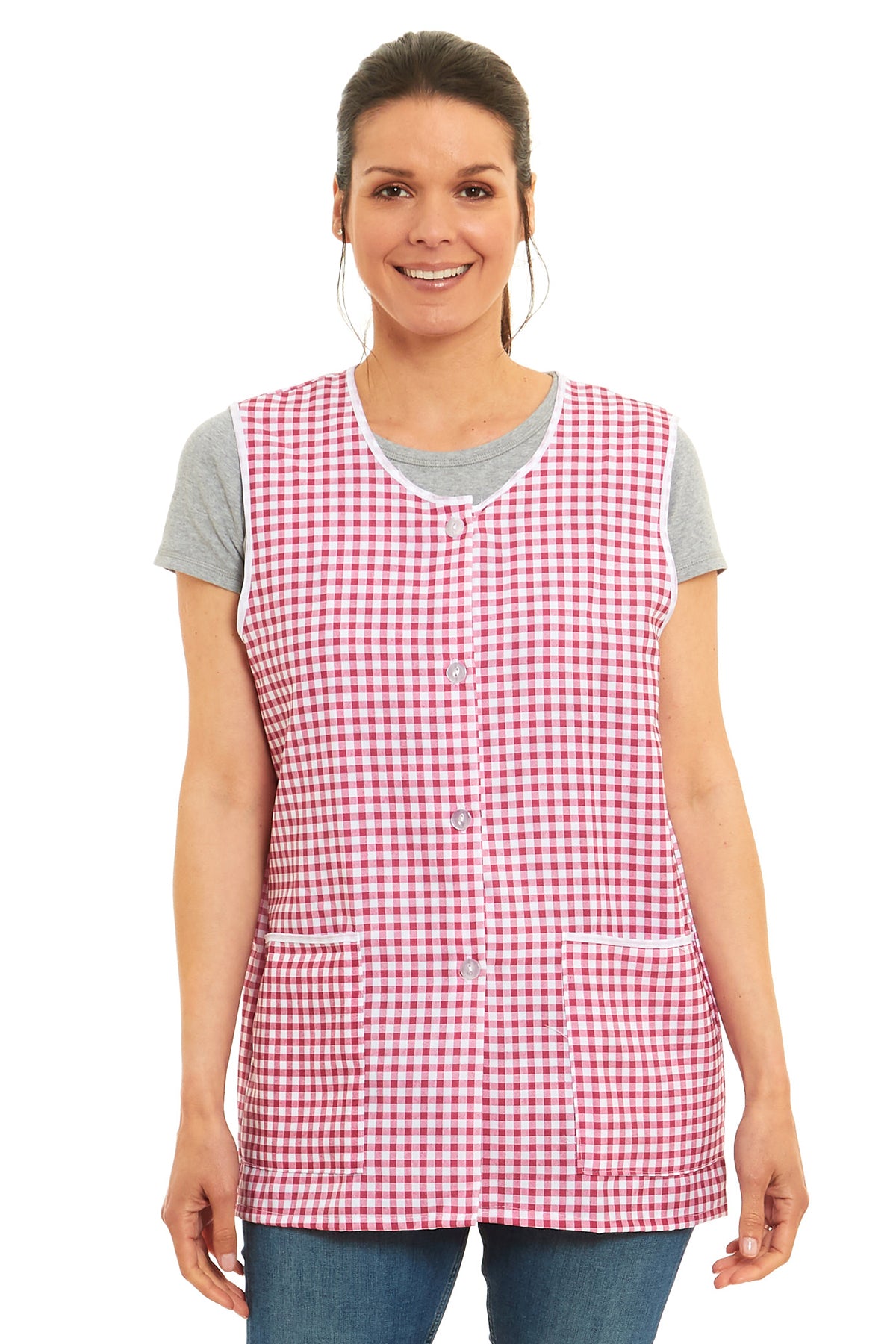 Ladies Gingham Design Front Button-Through Tabard