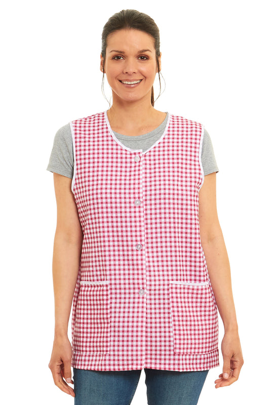 Ladies Gingham Design Front Button-Through Tabard